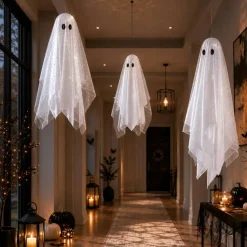 Halloween Decorations outdoor/indoor-3pcs Hanging Ghost Decor with Light,Halloween Ornaments,Hallowee n Decor for Porch,Tree,Yard,Window,Garden