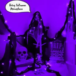 Halloween Decorations Purple String Fairy Lights Indoor, 30LED Black Gauze Halloween Garland, Timer 8 Mode Battery Operated Powered, 9.9Ft Creepy Cloth, Gothic Party Room Mental Fireplace Decor 1PACK