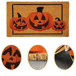 Halloween Decoration 30” x 17” Pumpkin Patterned Doormat, Non Slip Natural Coir Front Door Mat, Trick or Treat, Indoor/Outdoor Decorative Doorway Rugs for Halloween Decor.