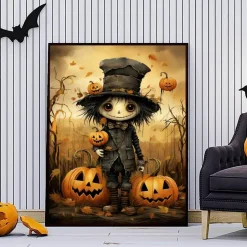 Halloween Diamond Painting Kit for Adults 12x16 Inch, 5D Full Round Drill Horror Boy & Pumpkins Diamond Art Set, DIY Paint by Diamonds Wall & Holiday Home Decor