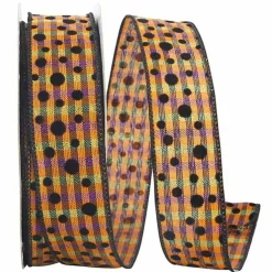 1.5" Halloween Felt Dots Ribbon: Orange/Purple (20 Yards)