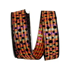 1.5" Halloween Felt Dots Ribbon: Orange/Purple (20 Yards)