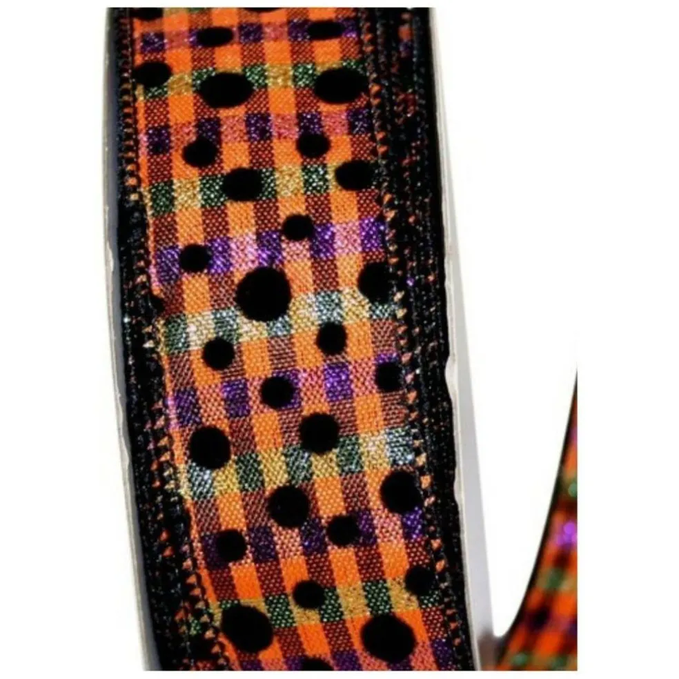 1.5" Halloween Felt Dots Ribbon: Orange/Purple (20 Yards)