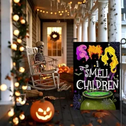 Halloween Garden Flag 12 x 18 Inch, Double-Sided Burlap-Look Outdoor Yard Sign with I Smell Children Design, Sanderson Sisters Halloween Porch, Lawn, Garden & Yard Decor