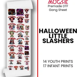 Halloween Little Slashers - DTF Transfer 22x60 Direct-to-Film Gang Sheets Iron On Transfers - 14 Youth Prints Size And 17 Infant Prints