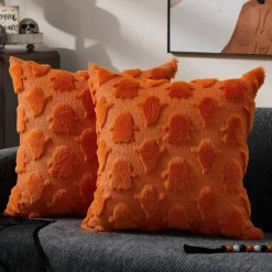 Halloween Pillow Covers 18x18 – Set of 2 Ghost Faux Fur Cushion Cases for Sofa, Chair & Bedroom Decor