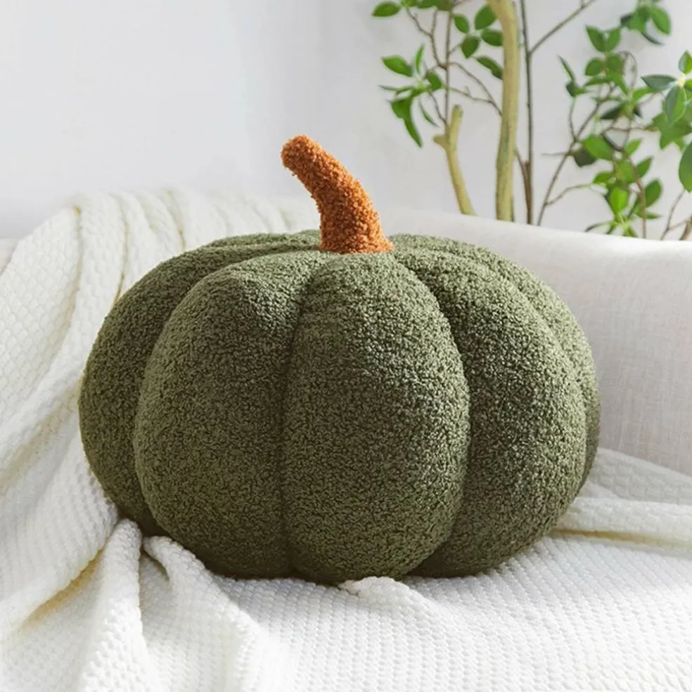 Halloween Pumpkin Plush Throw Pillow - 7.5 inches (Dark Green)