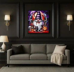 Halloween Scary Gnome Diamond Art Kits for Adults, Skull & Pumpkin 5D Full Round Drill Diamond Painting Kit, DIY Gem Art Craft for Beginners, Halloween Home Wall Decor Gift 11.8 x 11.8 Inch