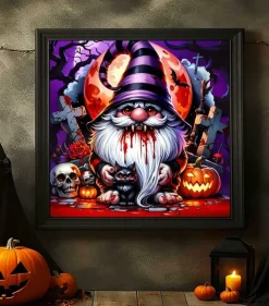 Halloween Scary Gnome Diamond Art Kits for Adults, Skull & Pumpkin 5D Full Round Drill Diamond Painting Kit, DIY Gem Art Craft for Beginners, Halloween Home Wall Decor Gift 11.8 x 11.8 Inch