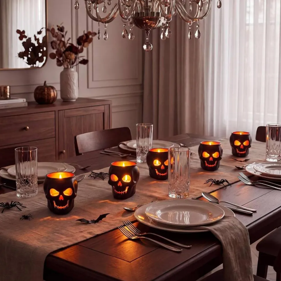 Halloween Skull Tealight Candle Holders (Set of 2)