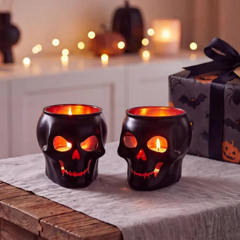 Halloween Skull Tealight Candle Holders (Set of 2)