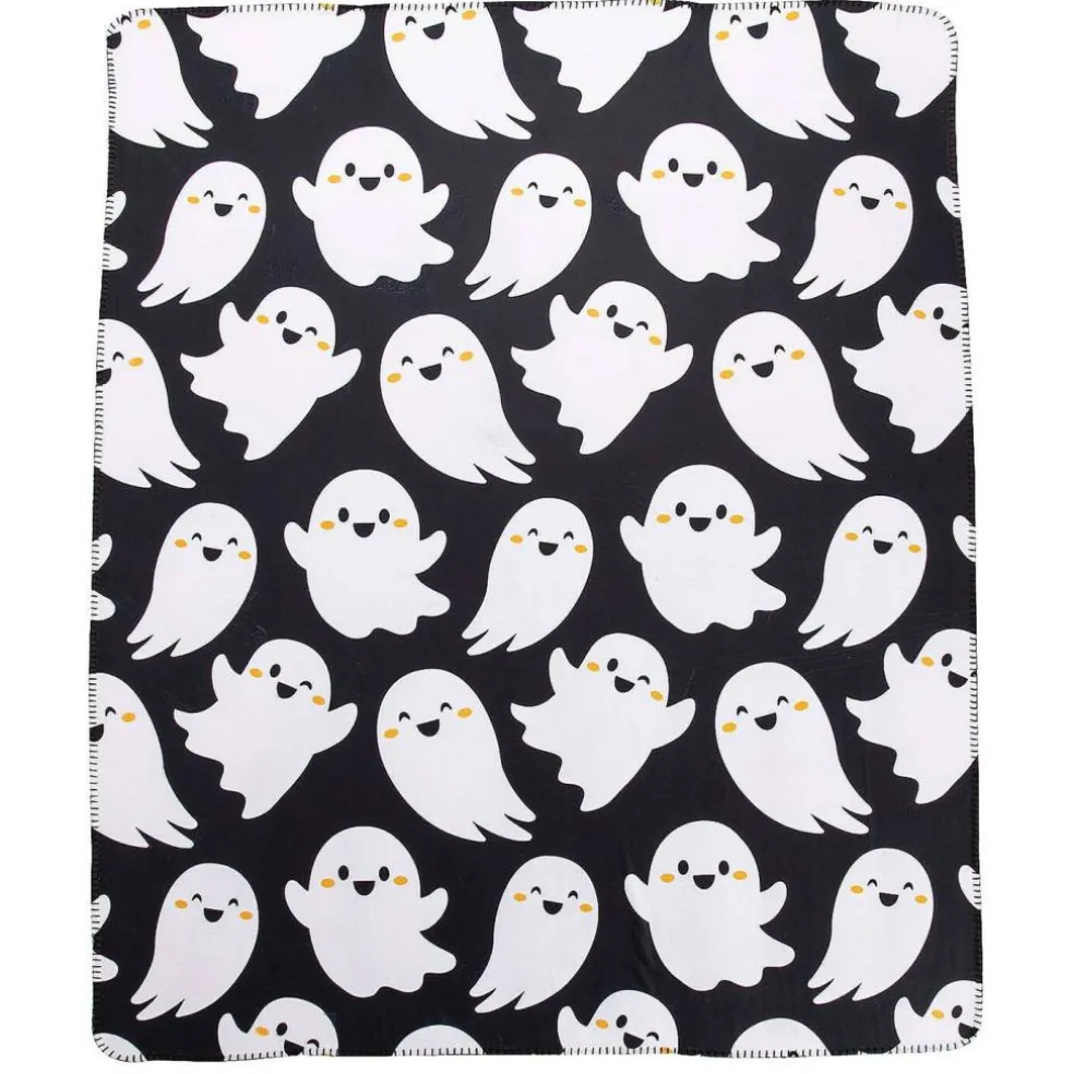 Halloween Smiling Ghosts Fleece Throw Cozy Seasonal Home Decor