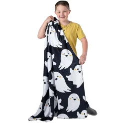 Halloween Smiling Ghosts Fleece Throw Cozy Seasonal Home Decor