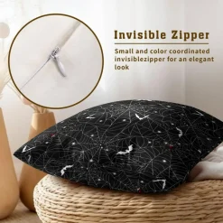 Halloween Spider Web Throw Pillow Covers 18X18 Inches Set of 2 White Bat Pillowcase Soft Cotton Square Cushion Covers for Home Sofa Bedroom Decoration