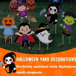 Halloween Yard Signs Decorations Set, 6PCS Cute Ghost Witch Pumpkin Scarecrow Lawn Stakes with 12 Ground Rods, Waterproof Halloween Garden Stakes for Outdoor Yard, Lawn, Pathway, Porch & Party Decor