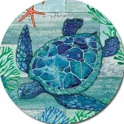 Hand Drawn Sea Turtle Coaster Set of 4, Colorful Round Neoprene Drink Coasters 3.93 Inch with Non Slip Recycled Rubber Backing, Ocean Theme Table Decor for Home Bar Kitchen