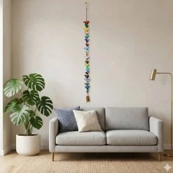 Handmade Cotton Bird Wall Hanging with Bell | Boho Multicolor Bird Decor | Vertical Wall & Door Hanging Ornament