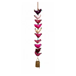 Handmade Cotton Bird Wall Hanging with Bell | Boho Multicolor Bird Decor | Vertical Wall & Door Hanging Ornament