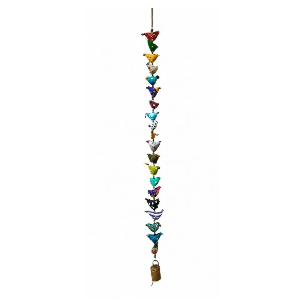 Handmade Cotton Bird Wall Hanging with Bell | Boho Multicolor Bird Decor | Vertical Wall & Door Hanging Ornament