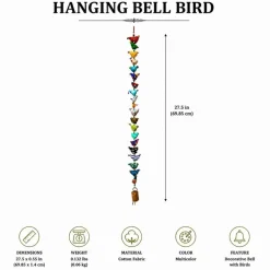 Handmade Cotton Bird Wall Hanging with Bell | Boho Multicolor Bird Decor | Vertical Wall & Door Hanging Ornament