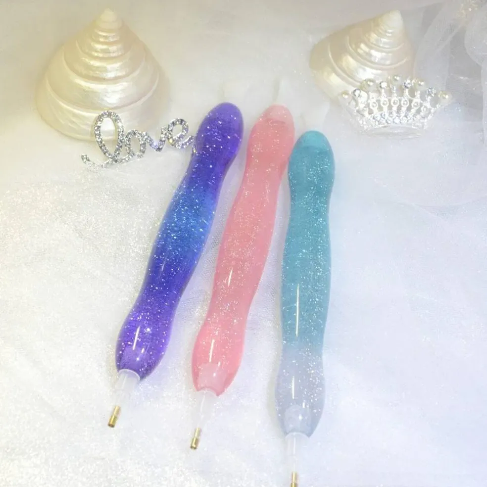 Handmade 5D Diamond Painting Art Drill Pen Kit Tool with 14pc Thin Tips and 10 Waxes Glitter Pink