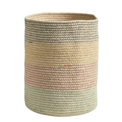 12" Handmade Natural Cotton Multicolored Woven Basket Planter