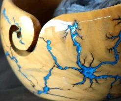 Handmade Wooden Yarn Bowl for Knitting Yarn Ball Holder(Blue-B)