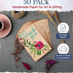 Handmade 4" x 6" Deckle Edge Blank Cards (50-Pack) – 100% Cotton Recycled Paper, 150 GSM – Vintage Style Archival Quality for Invitations, Watercolor, Calligraphy, and DIY Crafts