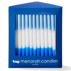 Hanukkah Blue Taper Candles - Box of 45, Paraffin Wax, 5.5" Tall, 0.35" Wide, 0.45 Hour Burn Time, Perfect for Celebrations