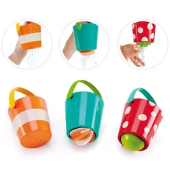 Hape Happy Buckets Set W/ 3 Water Wheel Bath Time Toys For Toddlers