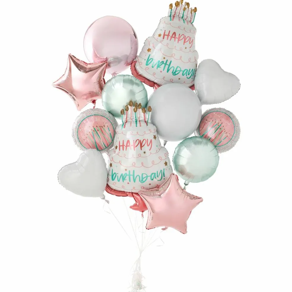 Happy Birthday Cake Foil Balloon Bundle