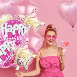 Happy Birthday Decorations Pink Balloons - Happy Birthday Balloons Pack Of 10 Foil Helium