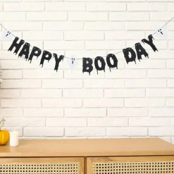 Happy Boo Day Banner Halloween Party Garland, Spooky Ghost Dripping Letter Banner Decorations for Halloween Birthday Party Supplies, Indoor Haunted House & Dessert Table Decor
