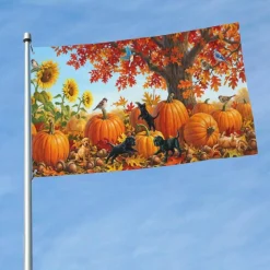 Happy Fall Flag 3 x 5 Ft, Autumn Outdoor Yard Banner with Grommets, Rustic Farmhouse Fall Garden Flag for Porch, Patio, Lawn, Home, Wall, Indoor & Thanksgiving Decor