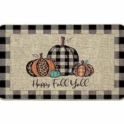 Happy Fall Y'all Doormat Autumn Buffalo Check Plaid Pumpkin Door Mats Fall Farmhouse Runner Rugs Entrance Low Profile Non Slip Floor Mat for Home Patio in/Outdoor Decor 17x29 in (Black)