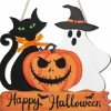 Happy Halloween Door Sign Wooden Ghost Pumpkin (Classic)