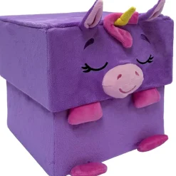 Happy Nappers: Adorable Storables - Unicorn - Purple & Pink - 8” Character Box & Surprise 8” Plush Toy w/ Weighted Paws, Square Storage Bin, Kids 1+