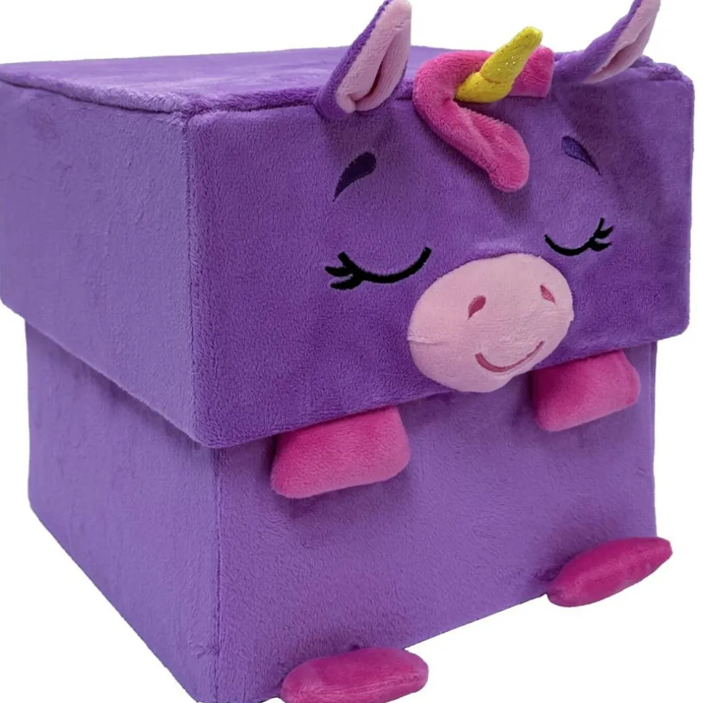 Happy Nappers: Adorable Storables - Unicorn - Purple & Pink - 8” Character Box & Surprise 8” Plush Toy w/ Weighted Paws, Square Storage Bin, Kids 1+