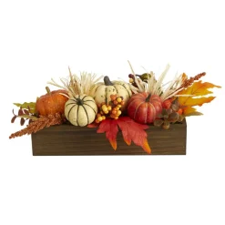 16" Harvest Pumpkin & Berries Arrangement in Wood Container