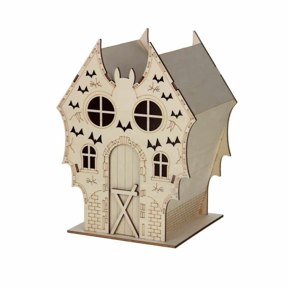 7.5" Haunted Bat Villa DIY LED Wood Décor by Make Market®