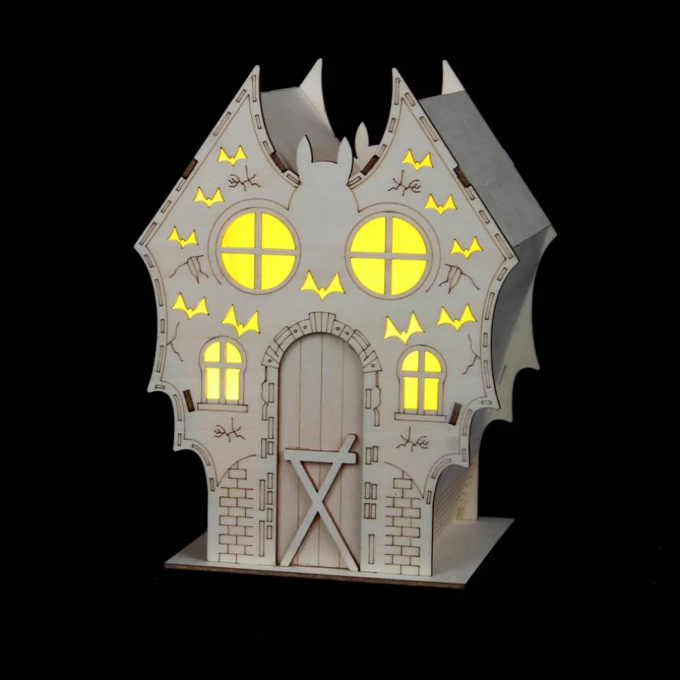 7.5" Haunted Bat Villa DIY LED Wood Décor by Make Market®