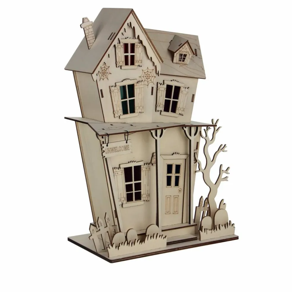 12.25" Haunted Graveyard House DIY LED Wood Décor by Make Market®
