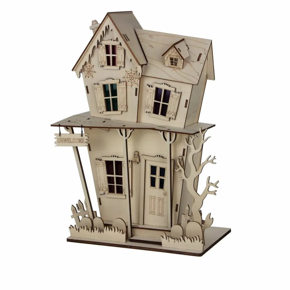 12.25" Haunted Graveyard House DIY LED Wood Décor by Make Market®