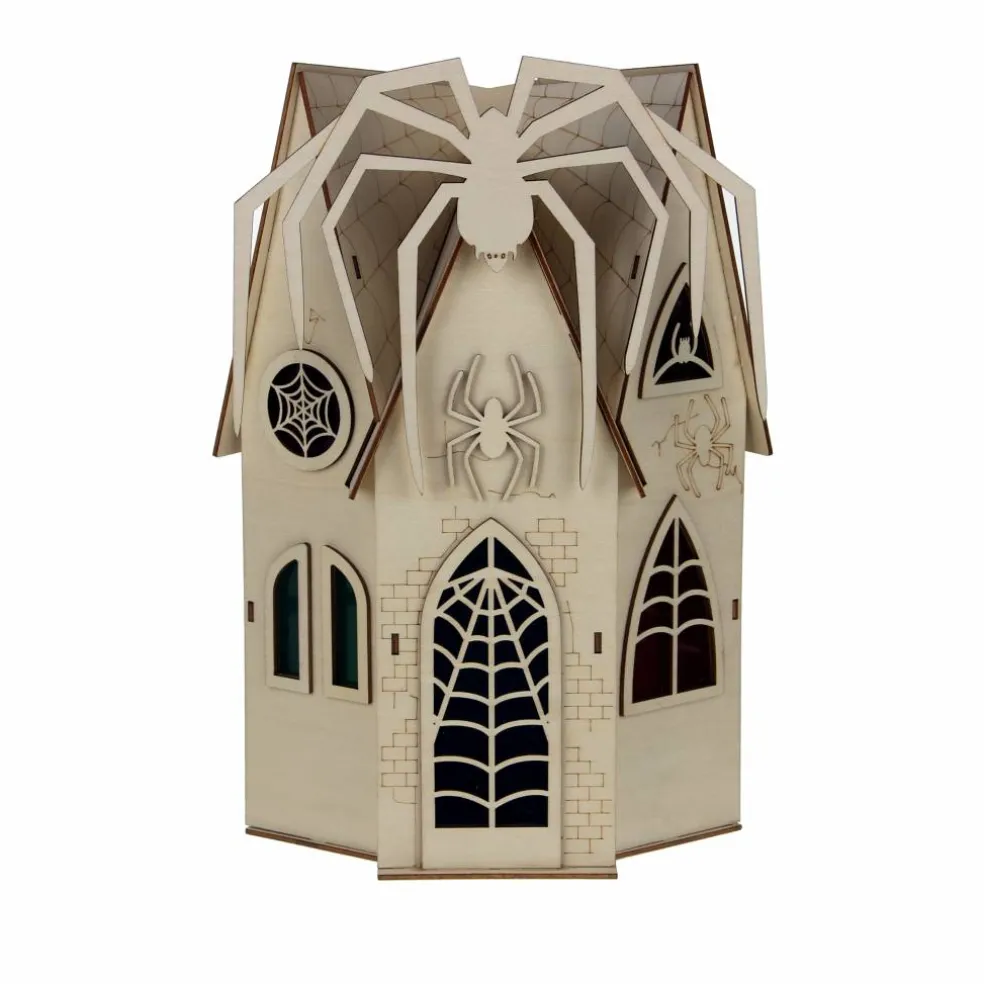 12" Haunted Spider Mansion DIY LED Wood Décor by Make Market®