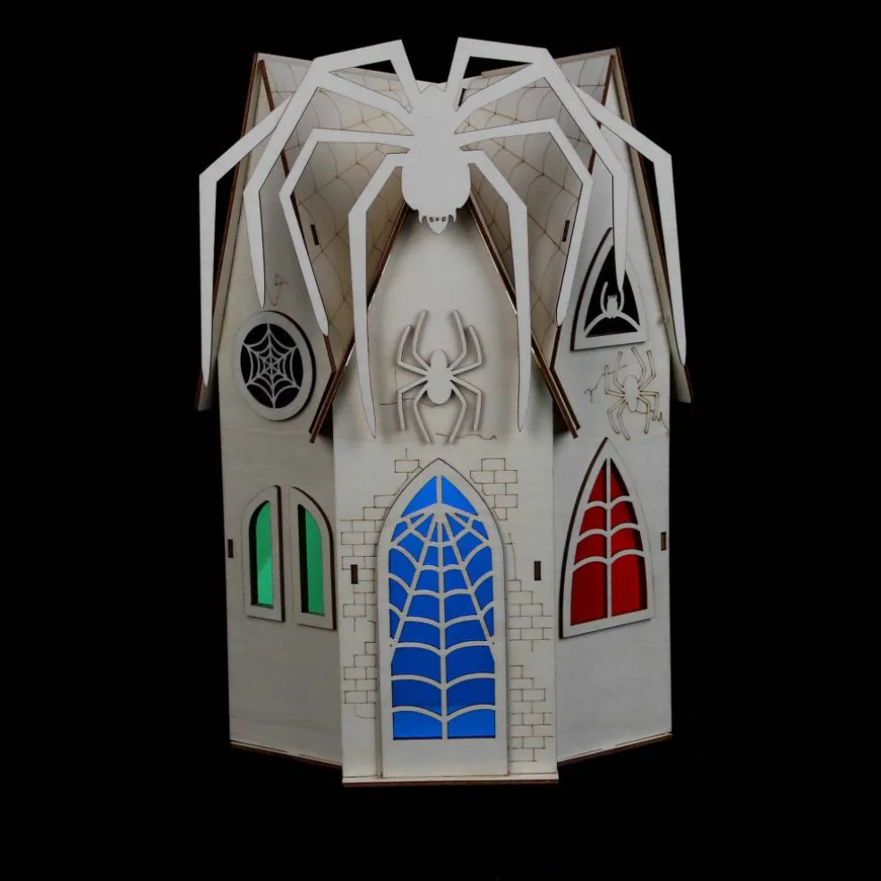 12" Haunted Spider Mansion DIY LED Wood Décor by Make Market®