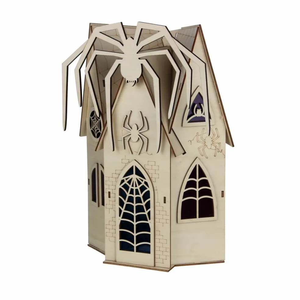 12" Haunted Spider Mansion DIY LED Wood Décor by Make Market®