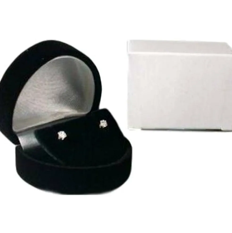 Heart Earring Gift Box Black Flocked Showcase Display