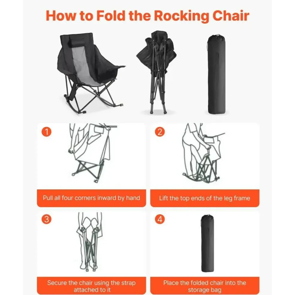 Heated Camping Chair, 3 Heat Settings, Large Padded Folding Rocker with Cupholder & Pocket