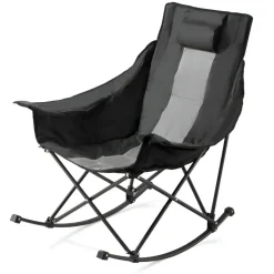 Heated Camping Chair, 3 Heat Settings, Large Padded Folding Rocker with Cupholder & Pocket