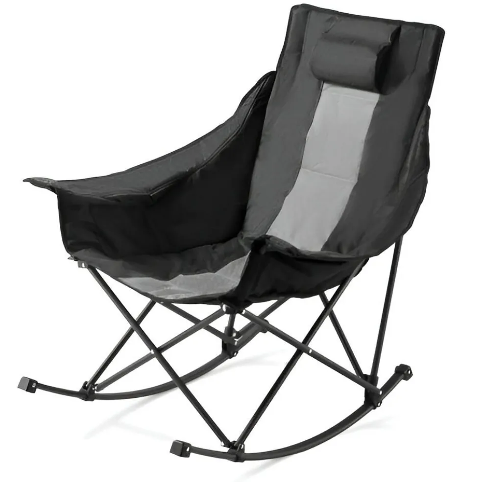 Heated Camping Chair, 3 Heat Settings, Large Padded Folding Rocker with Cupholder & Pocket